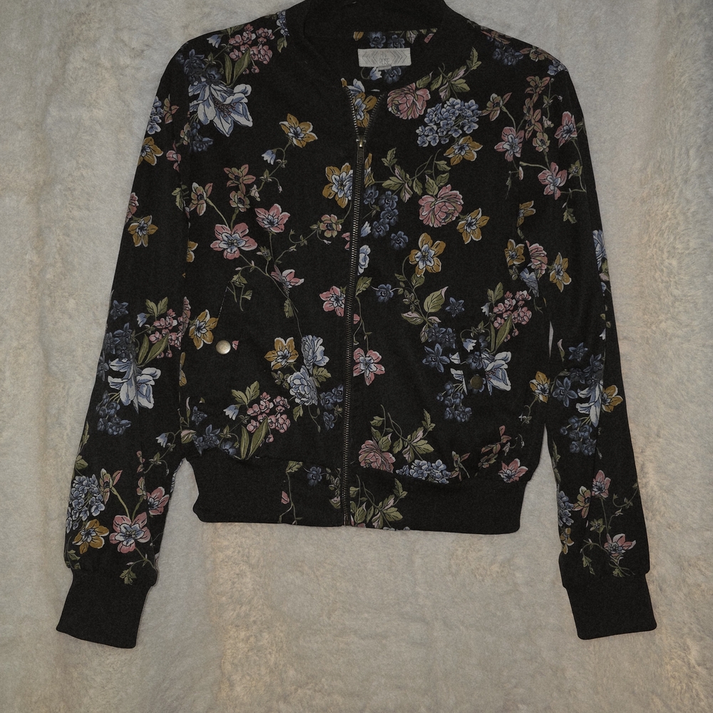 Pink Rose Black Floral Bomber Jacket